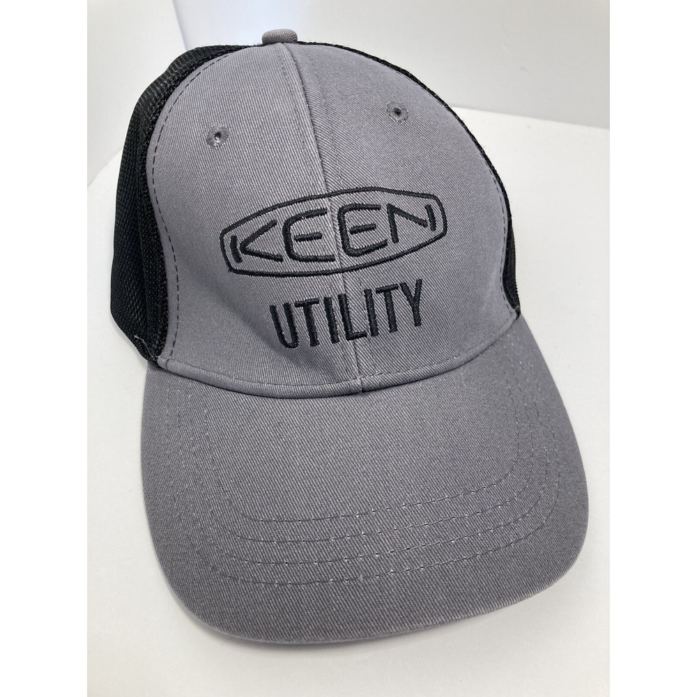 Keen Utility Trucker Cap Hat Adult Adjustable Grey Black Mesh Back Logo Rugged‎